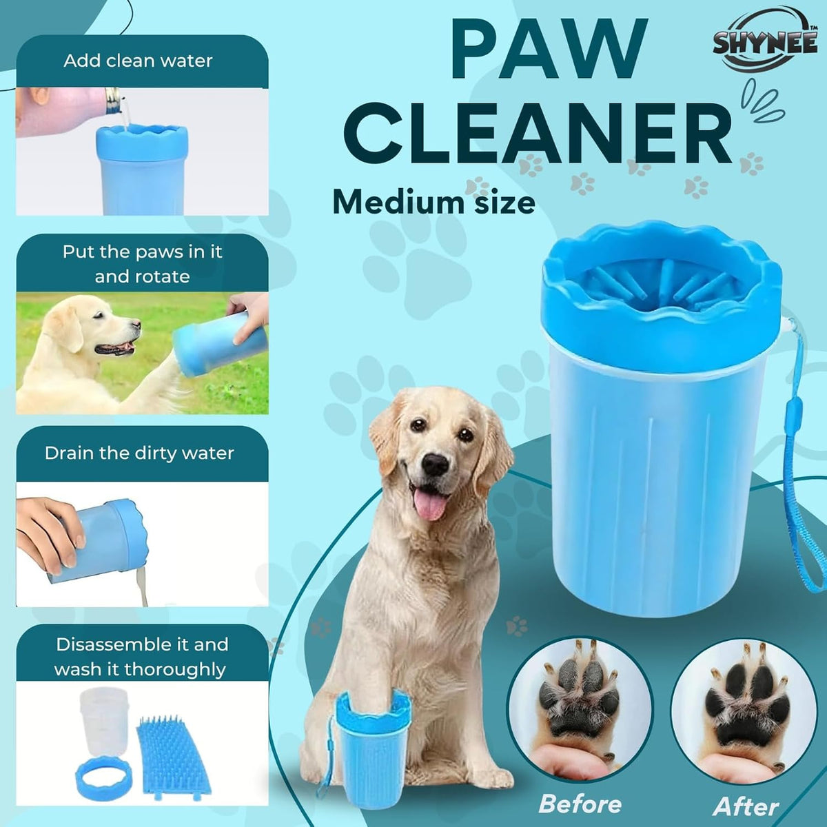 8Pcs Premium Quality Grooming & Bath Supplies for Dogs & Cats - Dog Shampoo Brush | Dog Washing Gloves | Adjustable Dog Bath Brush | Dog Paw Cleaner | Pet Hair Removing Brush, Massager | 2X Toothbrush