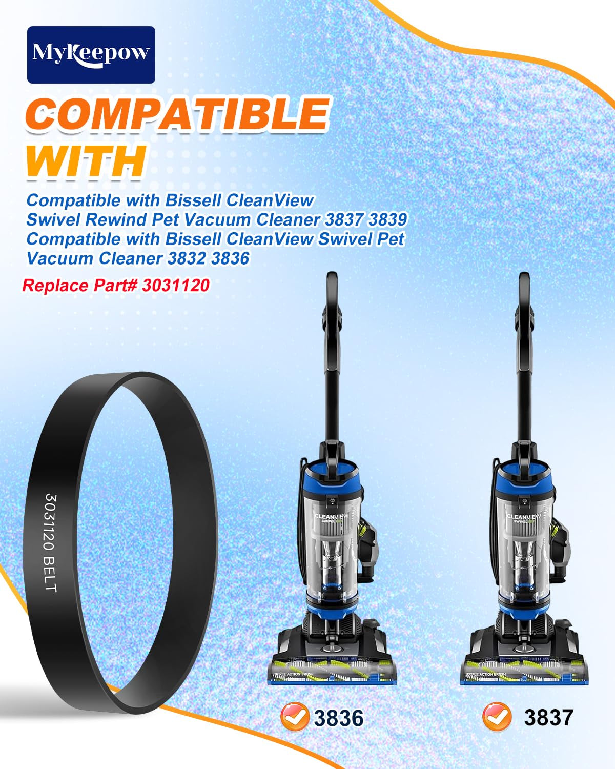 Vacuum Belt Compatible with Bissell Cleanview Swivel Rewind Pet Vacuum