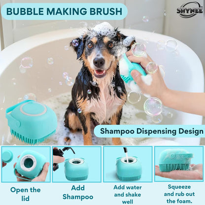 8Pcs Premium Quality Grooming & Bath Supplies for Dogs & Cats - Dog Shampoo Brush | Dog Washing Gloves | Adjustable Dog Bath Brush | Dog Paw Cleaner | Pet Hair Removing Brush, Massager | 2X Toothbrush