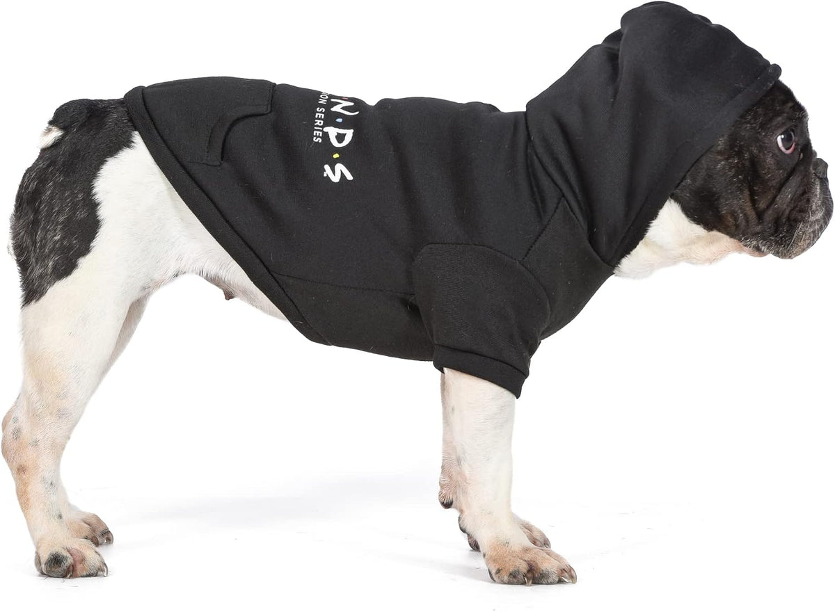 Friends the TV Show Dog Hoodie with Hood and Pocket for Treats or Waste Bags - Pet Clothes for Friends Lovers, Officially Licensed Dog Apparel & Accessories, Black, Size Extra Large