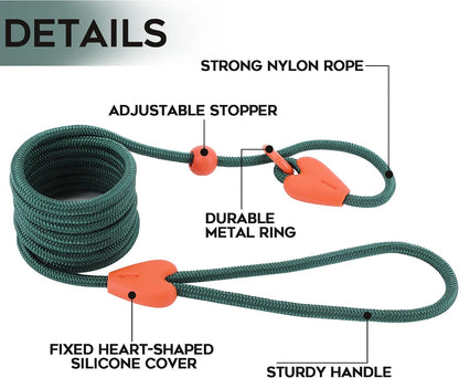 Slip Lead for Dogs Dog Leash Dog Leash for Small Medium Dogs Puppy Leash 6FT 6 Colors Strong Nylon Dog Training Leash No Pull Rope (Green)