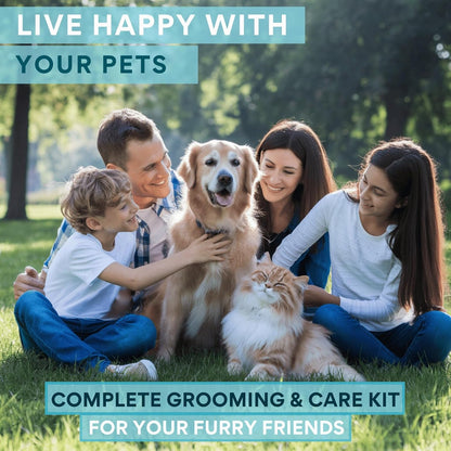 8Pcs Premium Quality Grooming & Bath Supplies for Dogs & Cats - Dog Shampoo Brush | Dog Washing Gloves | Adjustable Dog Bath Brush | Dog Paw Cleaner | Pet Hair Removing Brush, Massager | 2X Toothbrush
