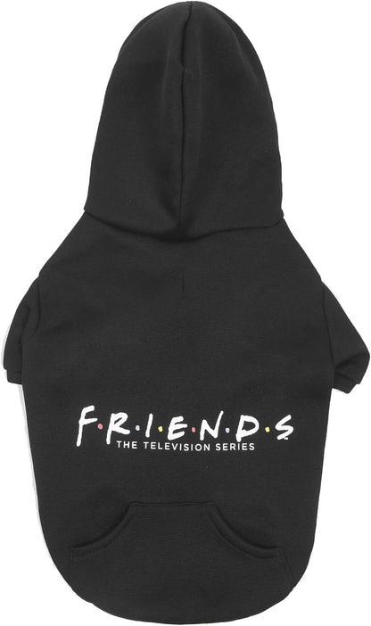 Friends the TV Show Dog Hoodie with Hood and Pocket for Treats or Waste Bags - Pet Clothes for Friends Lovers, Officially Licensed Dog Apparel & Accessories, Black, Size Extra Large